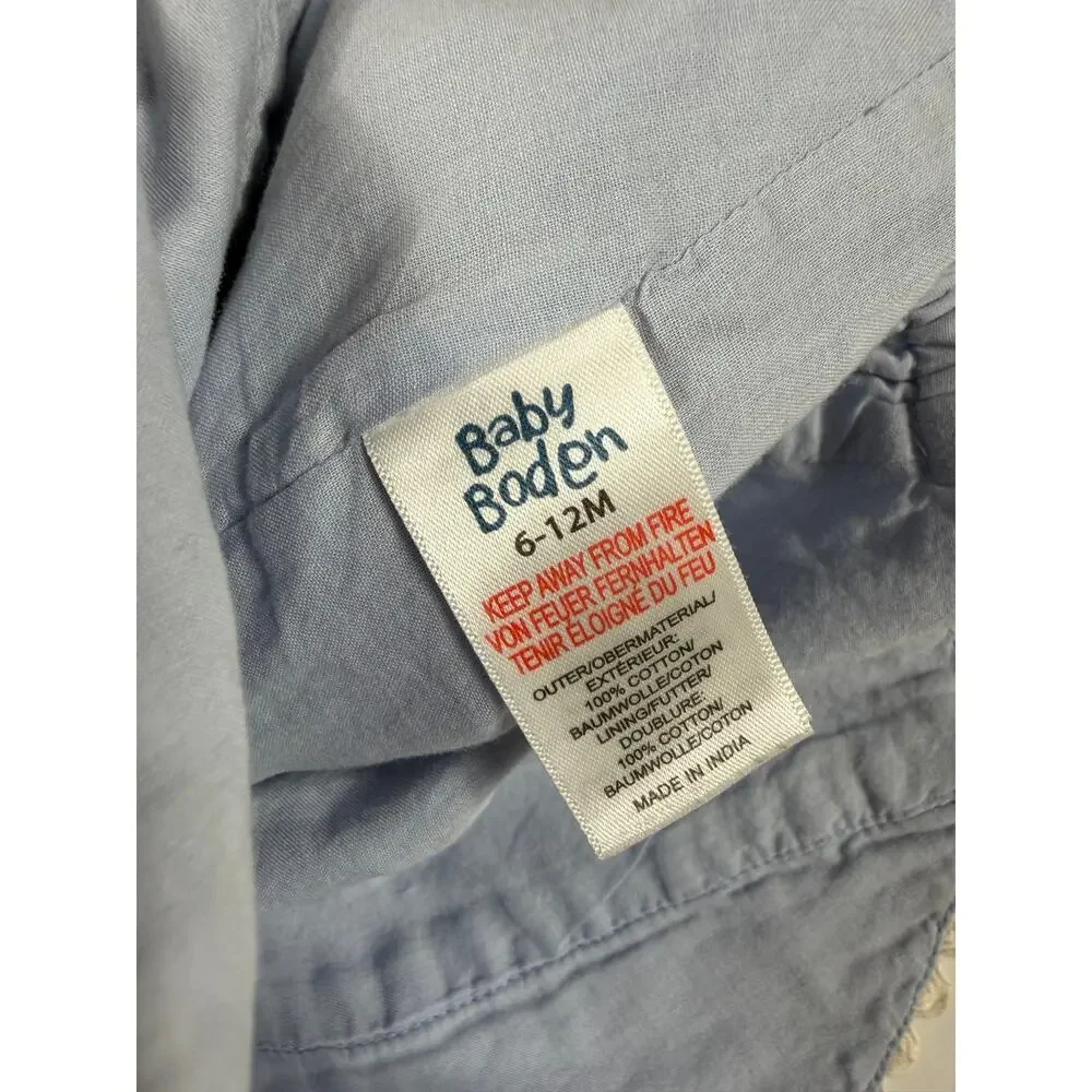 Mini Baby Boden Chambray Bonnet Blue White 6-12 Months